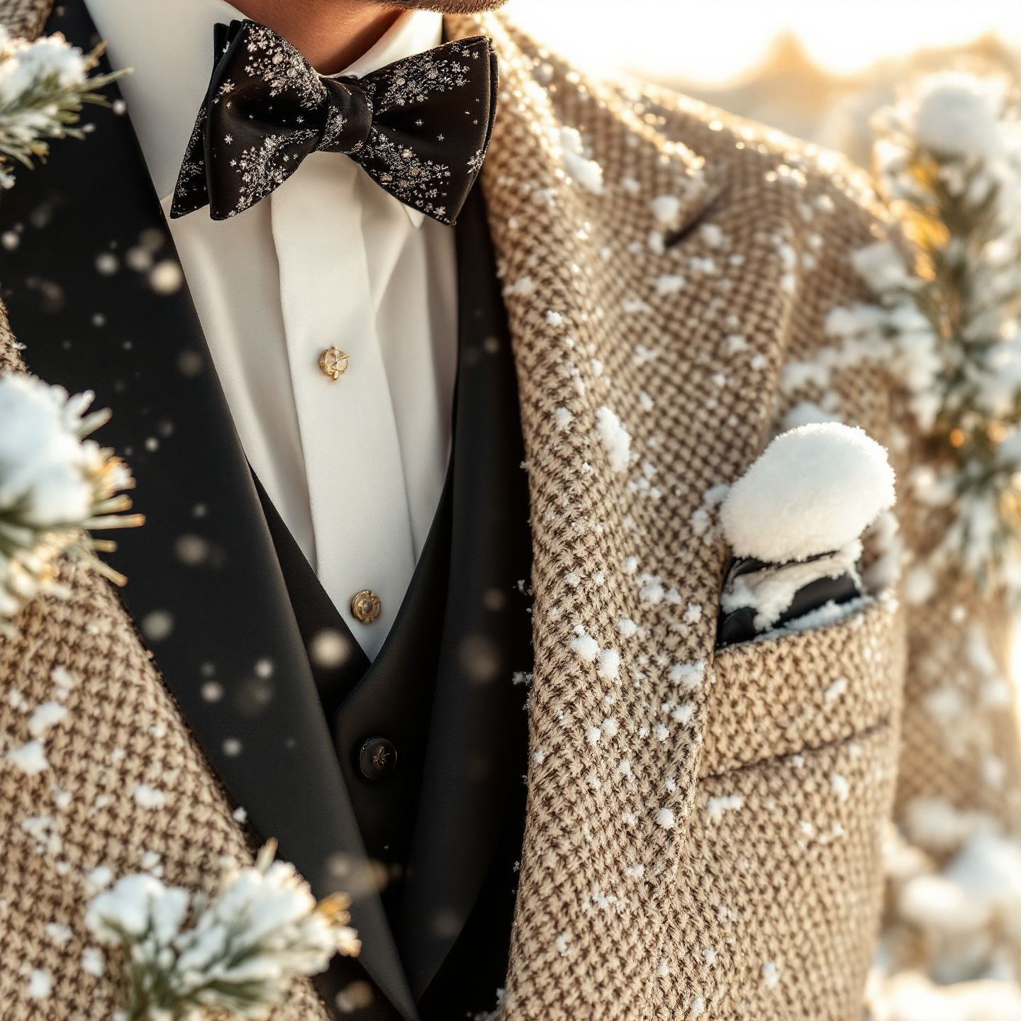 Winter formal attire styled for the mountains.